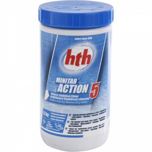 hth. Многофункц. табл.стабилиз. хлора 5 в 1 hth MINITAB ACTION 5 20гр. 1,2 кг
